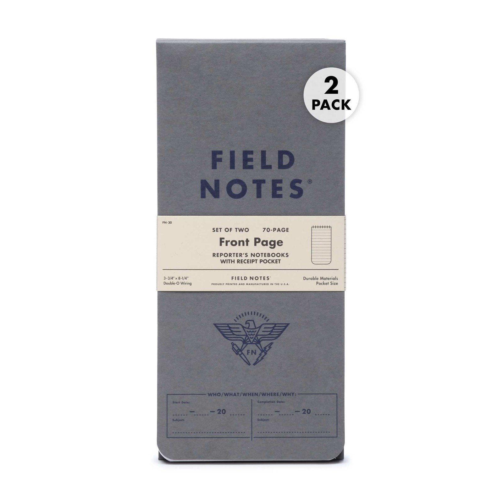 Field Notes – Front Page 2-Pack of Reporter’s Notebooks – 3.75″ x 8″