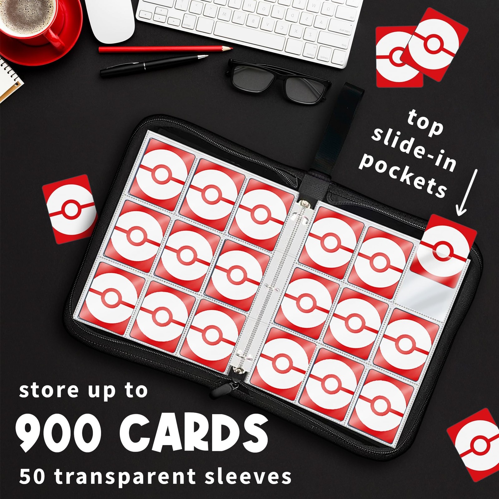 Trading Card Binder, 900 Double Sided Pocket, 9 Pocket Card Collection Binder…