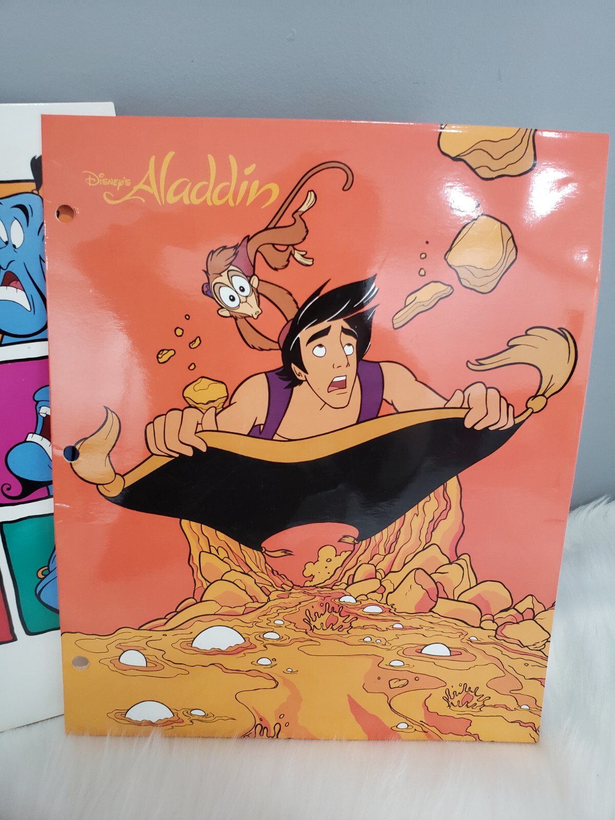 2 Vintage Disney Aladdin pocket folder school supplies USA Made 1990s