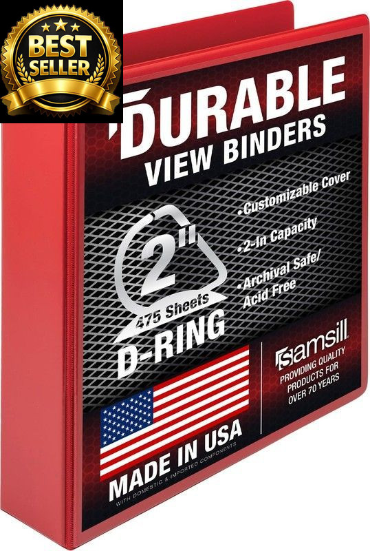 Samsill Durable 2 inch 3 Ring Binder, D 100% 1 Pack, Red