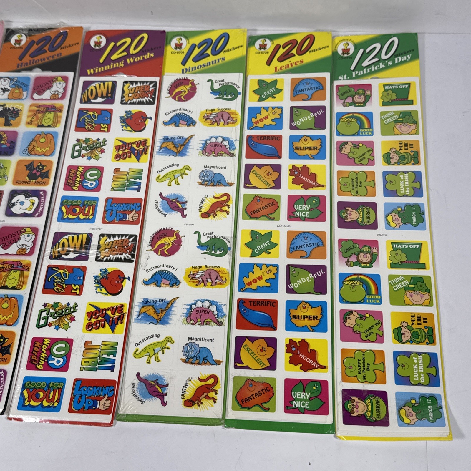 Vintage Carson-Dellosa Publishing Stickers 120 Lot 7 Bundles Holiday Dino Leaves