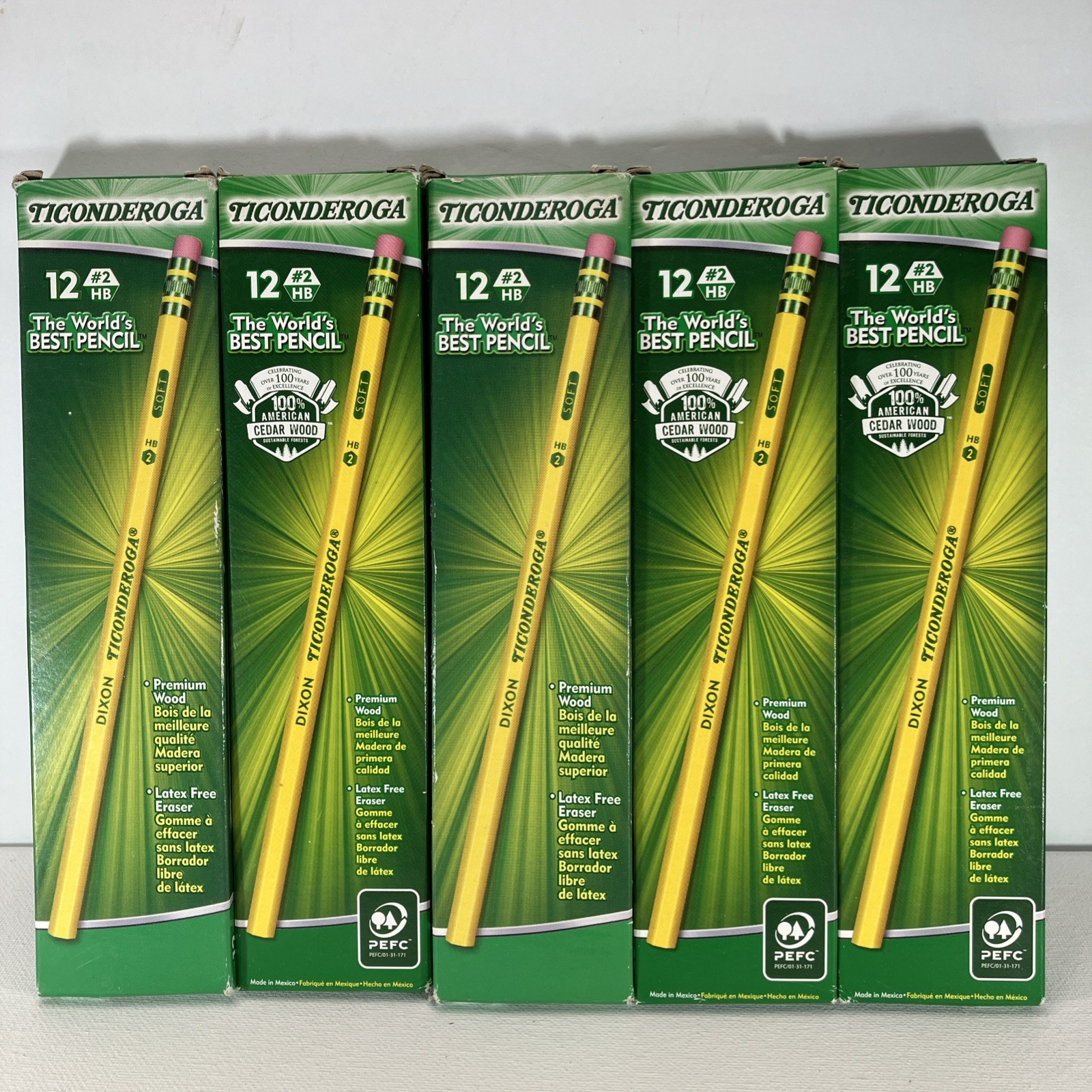 Dixon Ticonderoga 13882 2HB 12 Count Box Lot Of 5 60 Yellow Pencils Total Cedar
