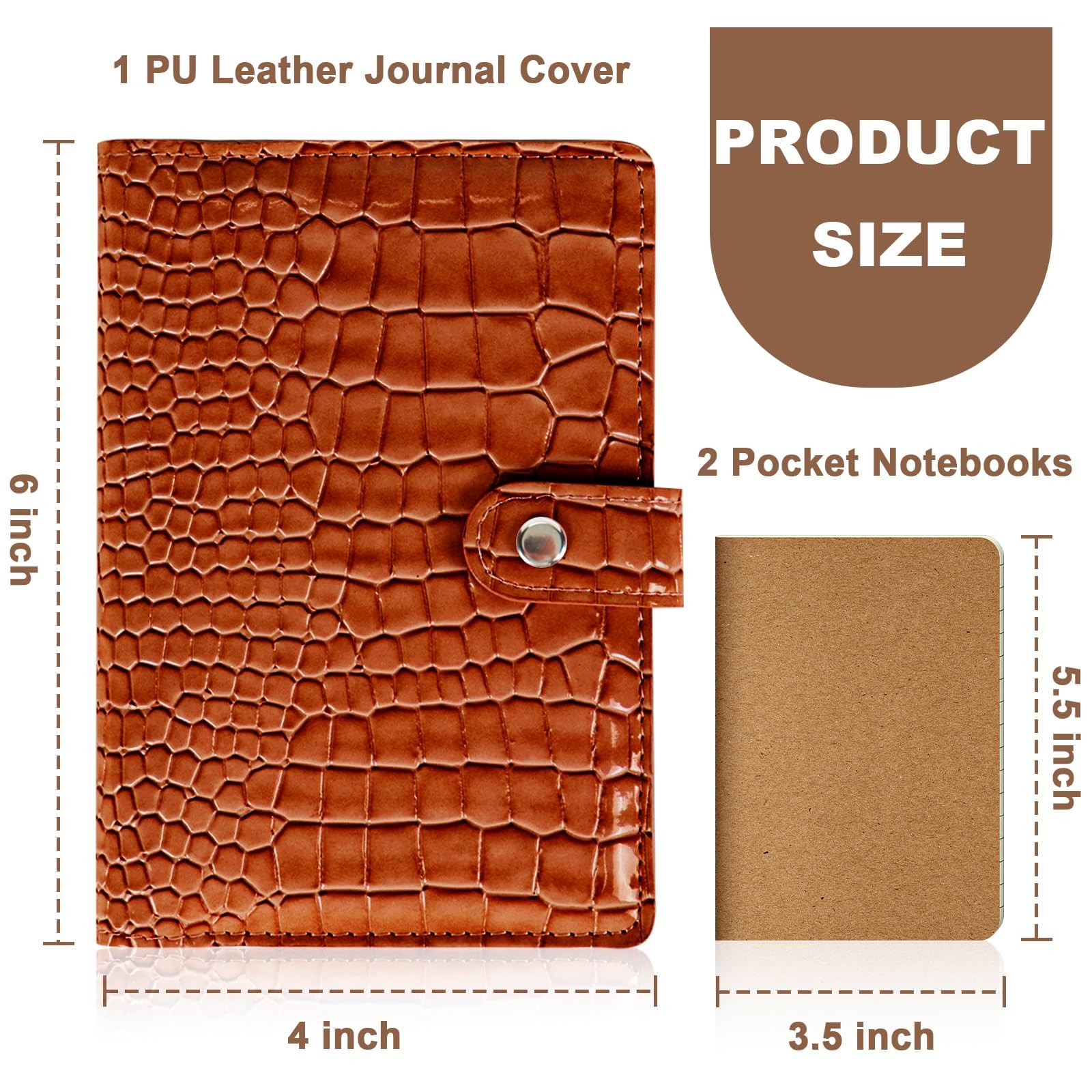 Brown Faux Leather Journal Cover Compatible Field Notes with 2 Pcs Mini