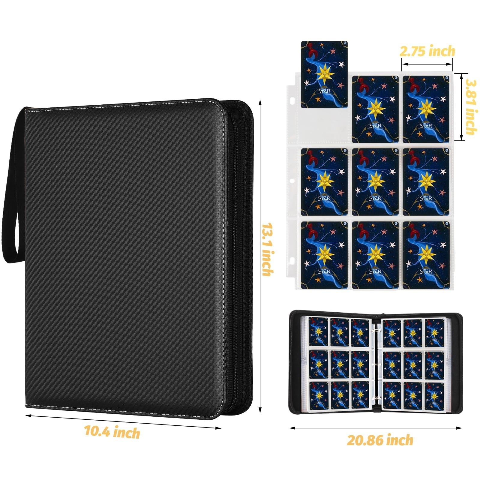Trading Card Binder, 900 Pockets Card Binder, 9-Poccket Sided Pocket Sports C…