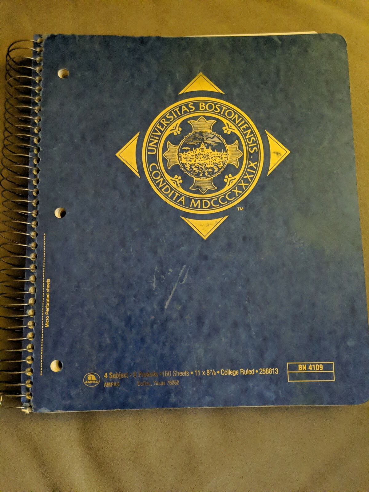 Boston University Ampad 4 Subject 11″ x 8 7/8″College Ruled Notebook, Blue #1