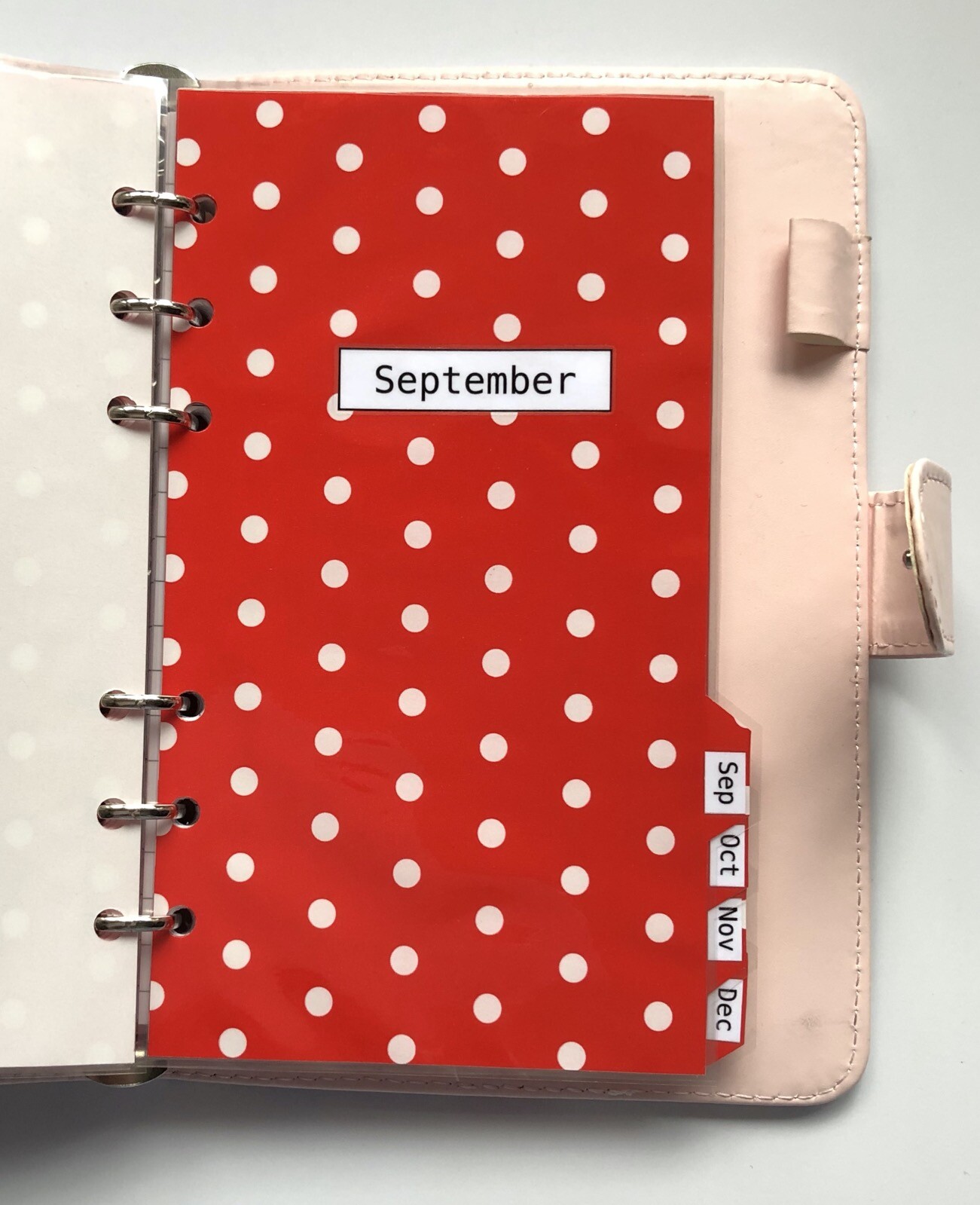 Filofax Personal Organiser Dividers – Poppy Red & White Spot Monthly Laminated