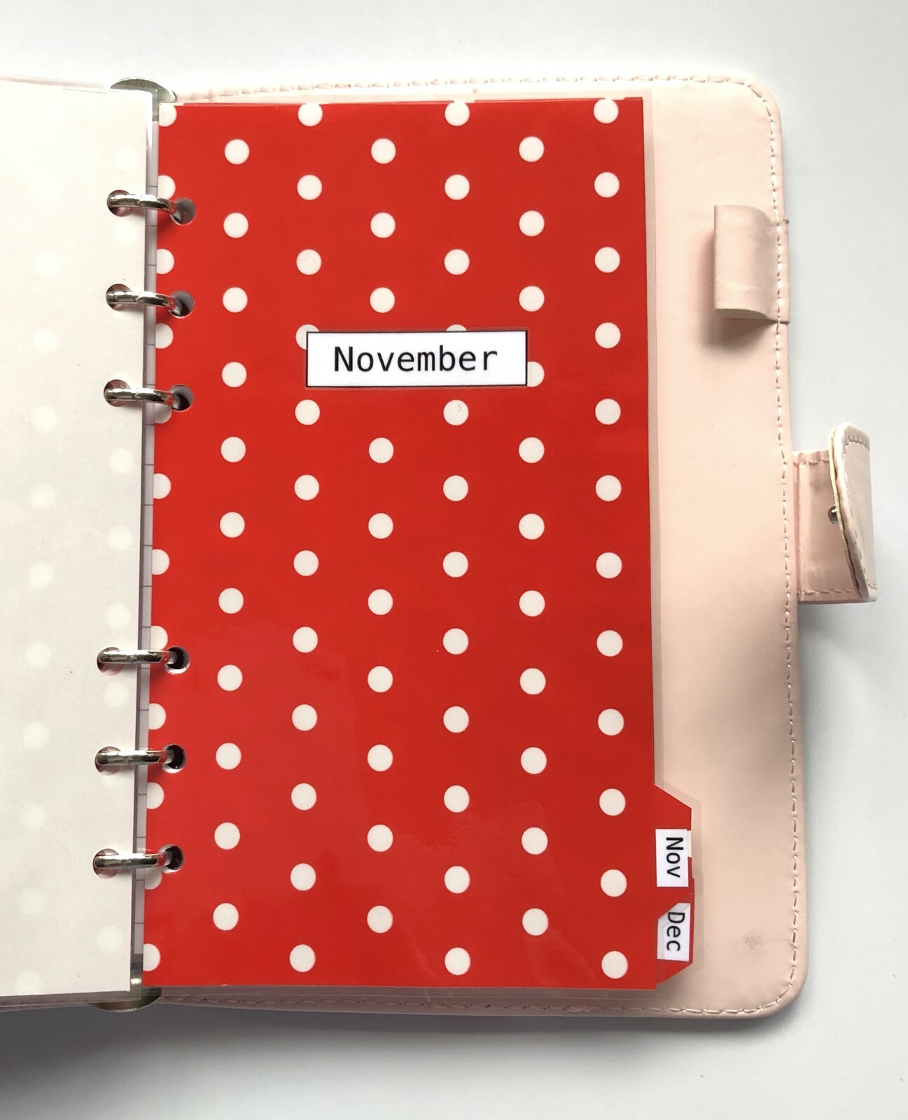 Filofax Personal Organiser Dividers – Poppy Red & White Spot Monthly Laminated