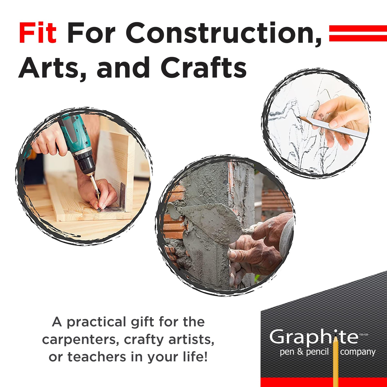 Graphite Hard Lead Carpenter – 1 Pack Of 12 Pieces Lumber Wooden Pencil