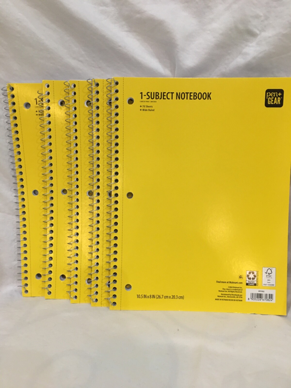 5 PACK Pen + Gear 1-subject Spiral Notebook, Wide Ruled 70 Sheets Yellow New