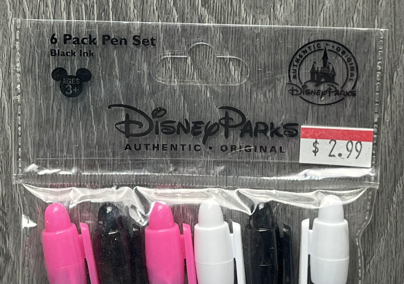 Disney Parks Minnie Mouse 6 Pack Pen Set Black Ink Authentic Souvenir New