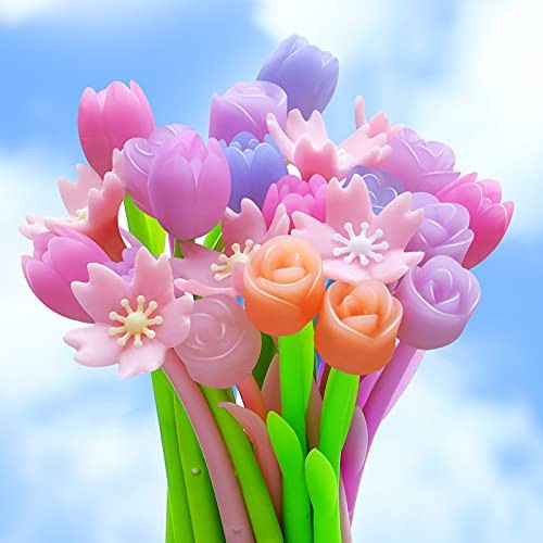18 Pieces Color Changing Flower Pens Colorful Cherry Blossom Tulip Rose Style