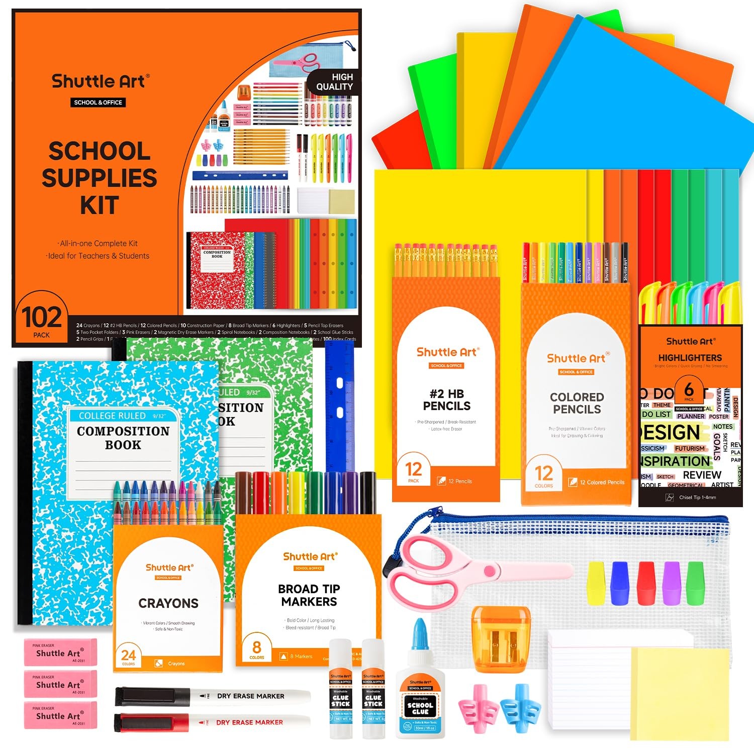 Shuttle Art 102 Pcs Back To School Supplies Kit School Supply For Grades K-5