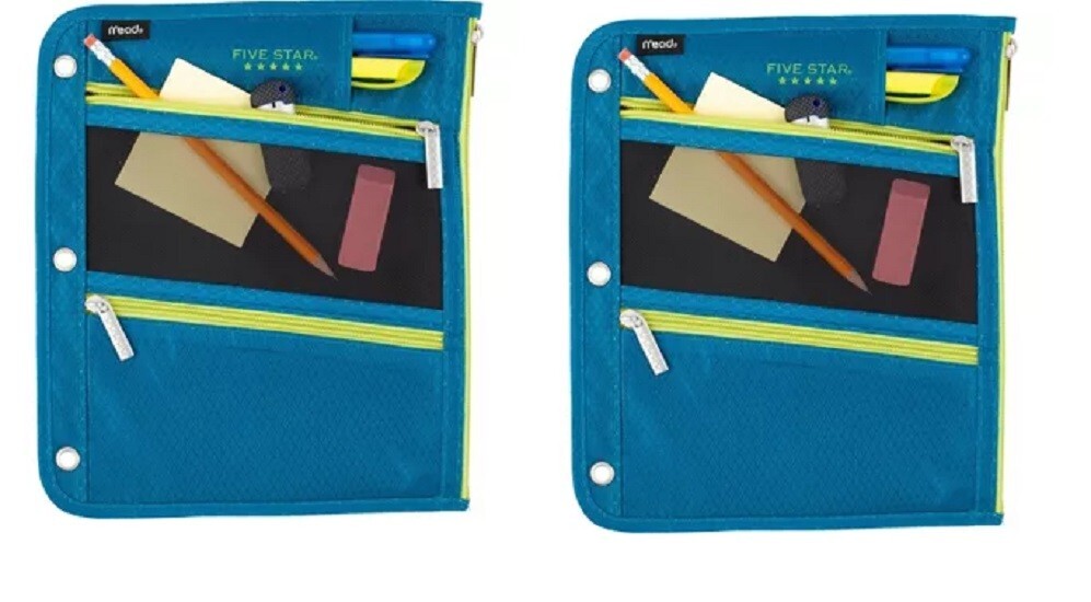 2 PACK Five Star 2 Zipper Active Pencil Pouch (2 SET)… 2 PACK Blue/Green