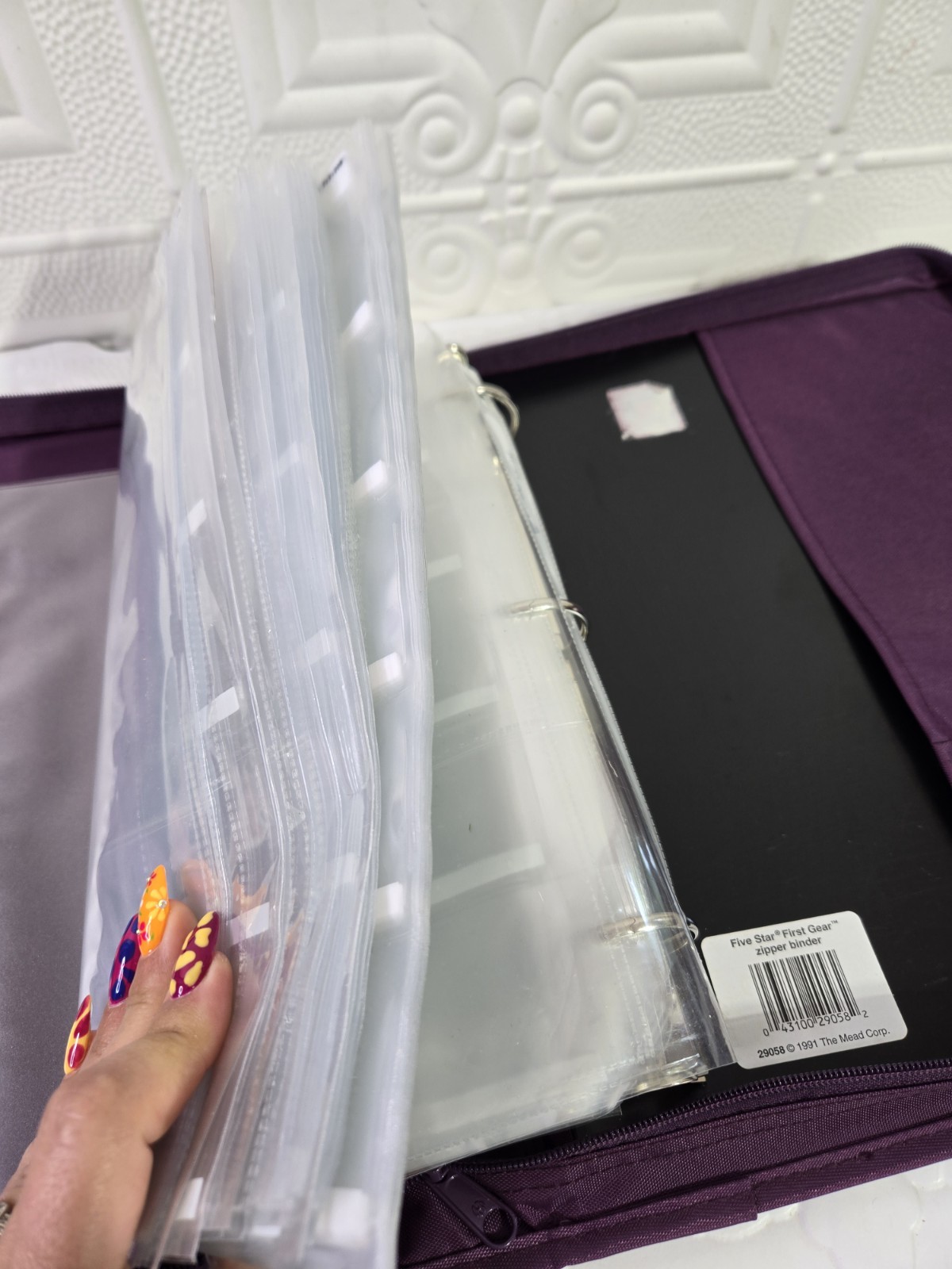 VTG 1991 Mead Five Star Purple Zippered 3 Ring Binder Notebook W/ PVC Sleeves