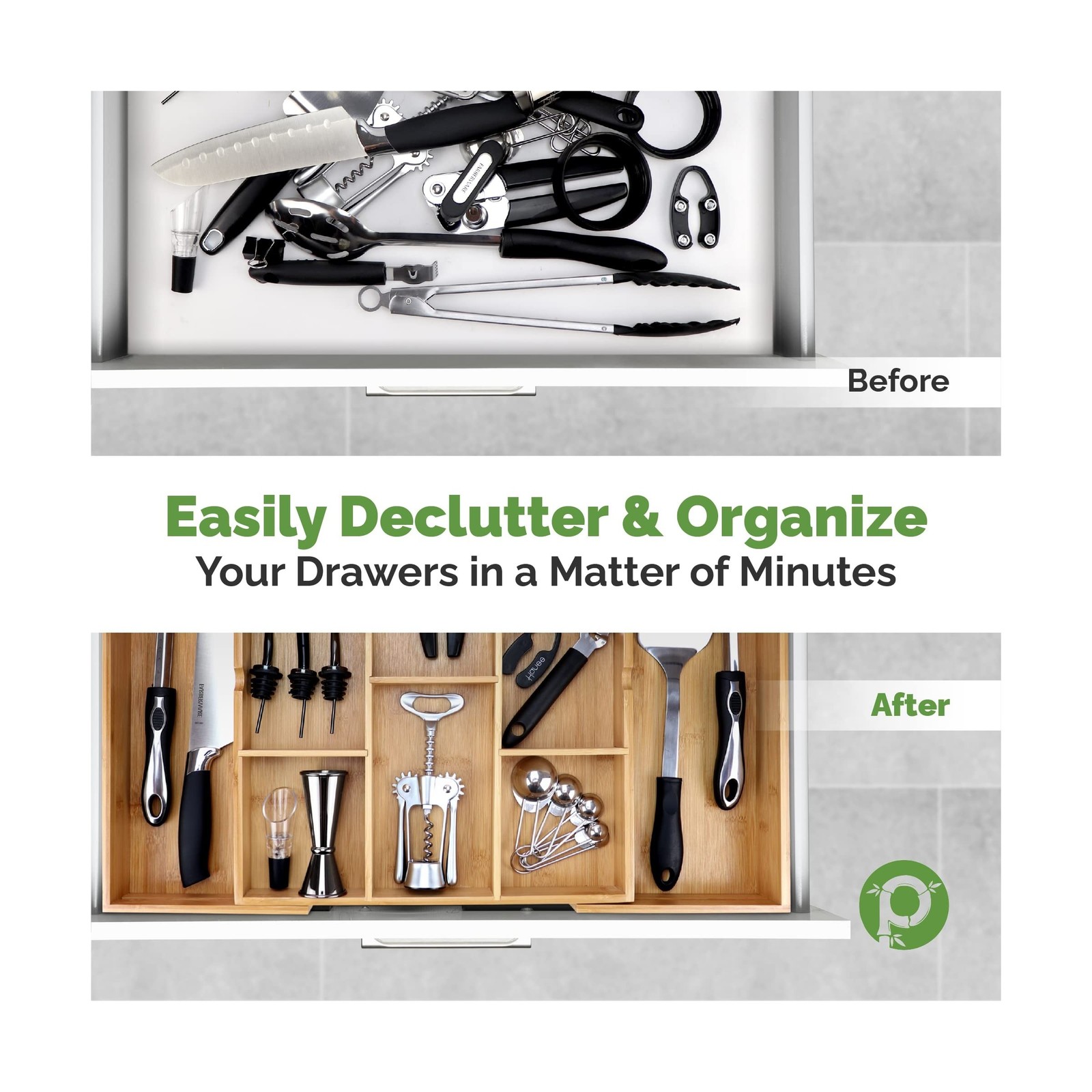 Pristine Bamboo Expandable Drawer Organizers for Kitchen – Extr… USA FAST SHIP