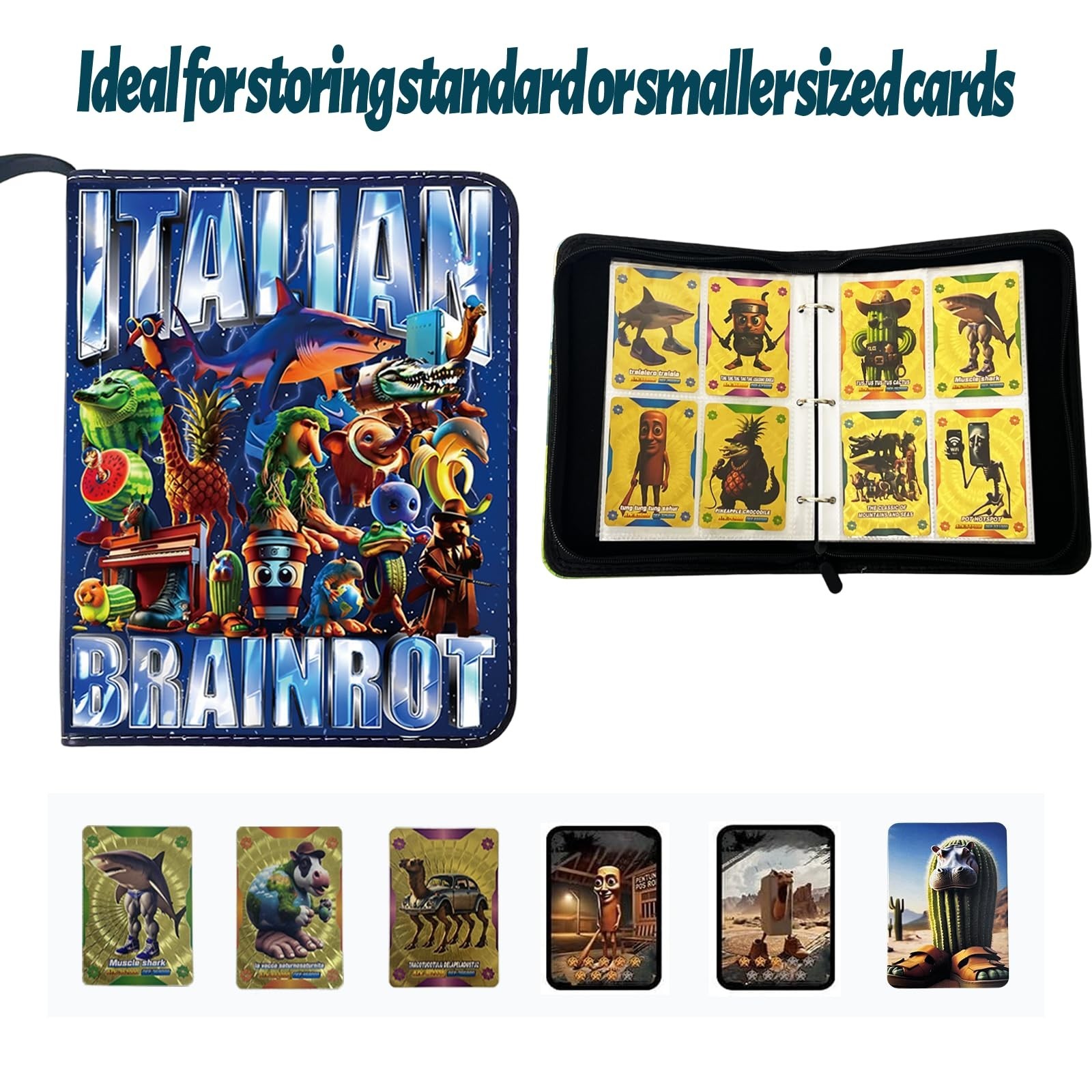 Italian Brainrot Trading Card Binder 4 Pocket 400 Pockets Zipper Card Binder …