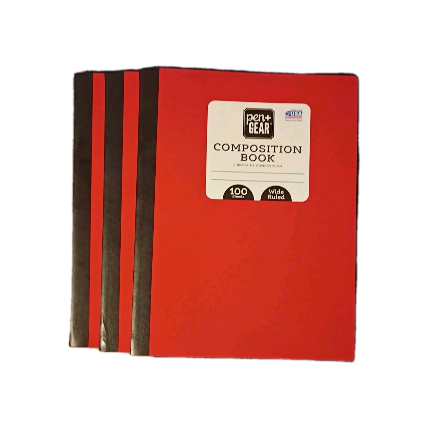 9 wide ruled Composition Red Cover 100 Sheets Notebook Pen + Gear Made In USA
