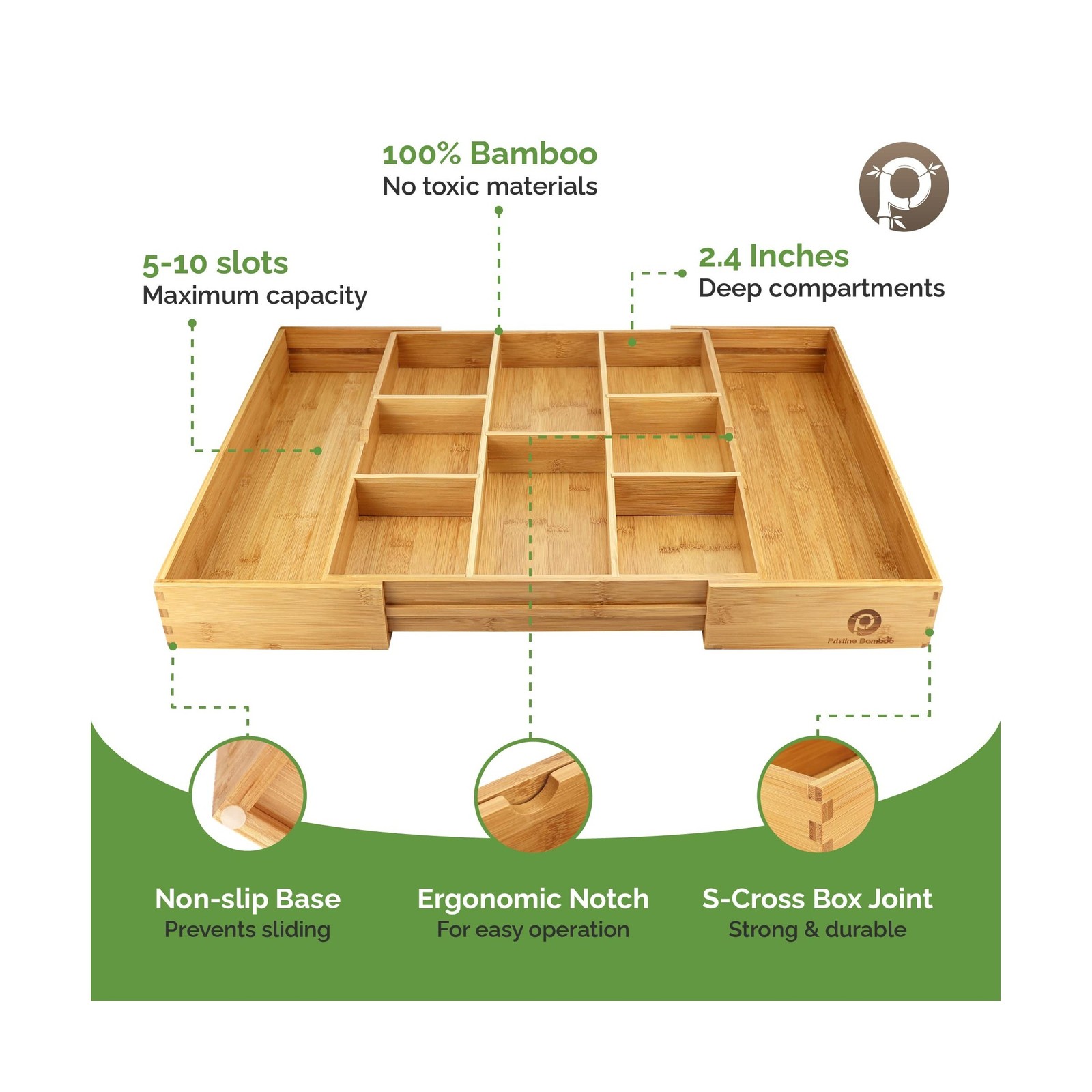 Pristine Bamboo Expandable Drawer Organizers for Kitchen – Extr… USA FAST SHIP