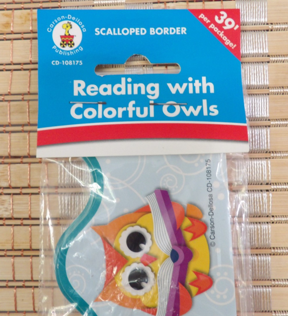 CARSON-DELLOSA 39′ Scalloped Reading w/Colorful Owls Borders 12 Strips (108175)