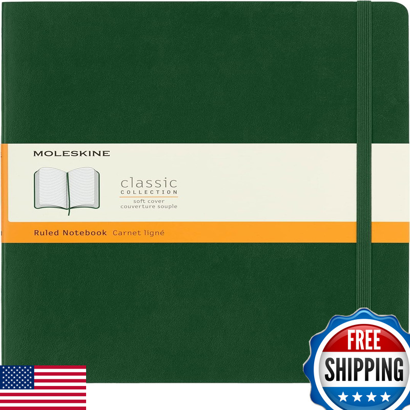 Moleskine Classic Notebook Soft Cover Xl 7.5 X 9.5 Ruled/Lined Myrtle Green 192
