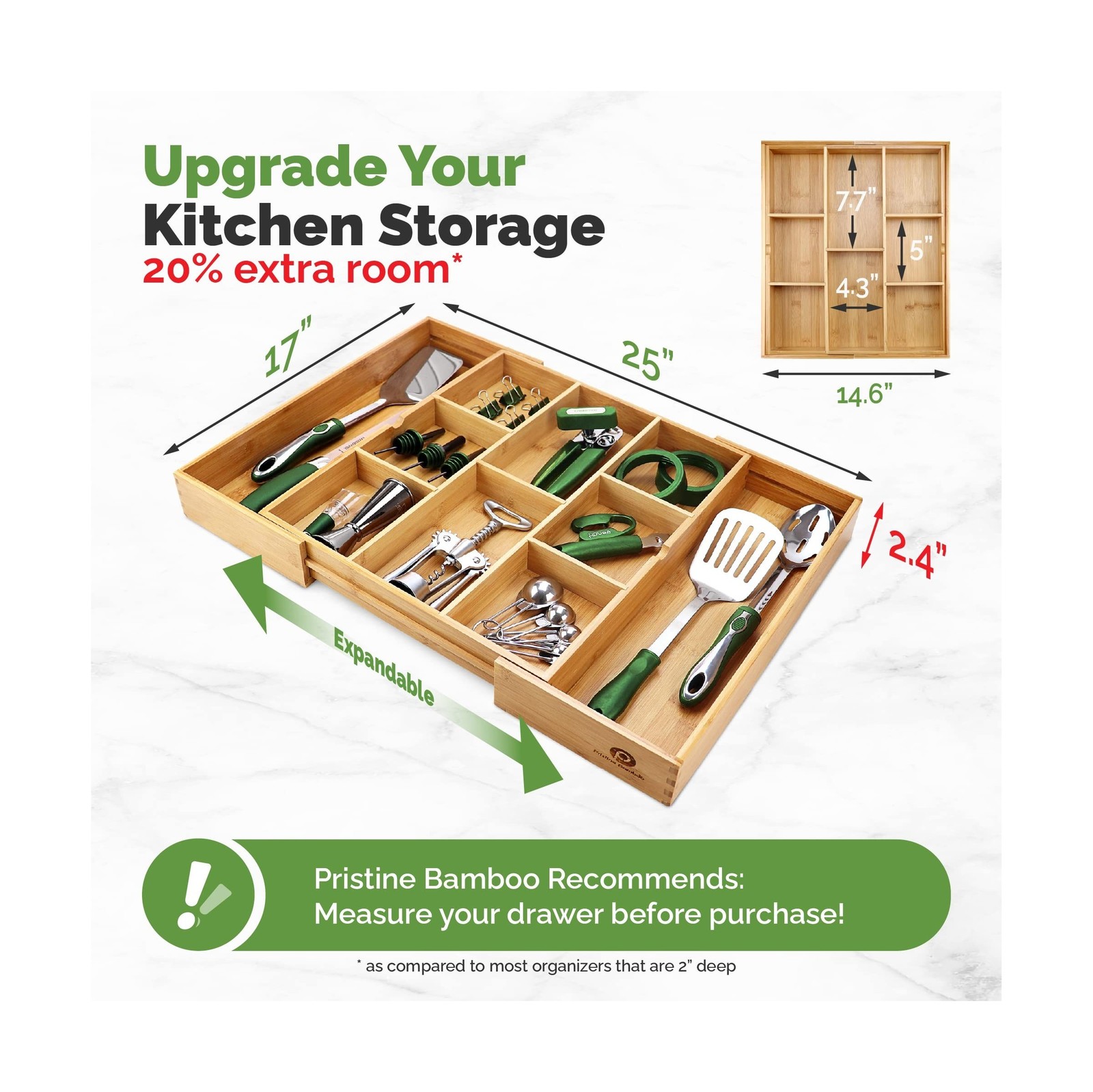 Pristine Bamboo Expandable Drawer Organizers for Kitchen – Extr… USA FAST SHIP