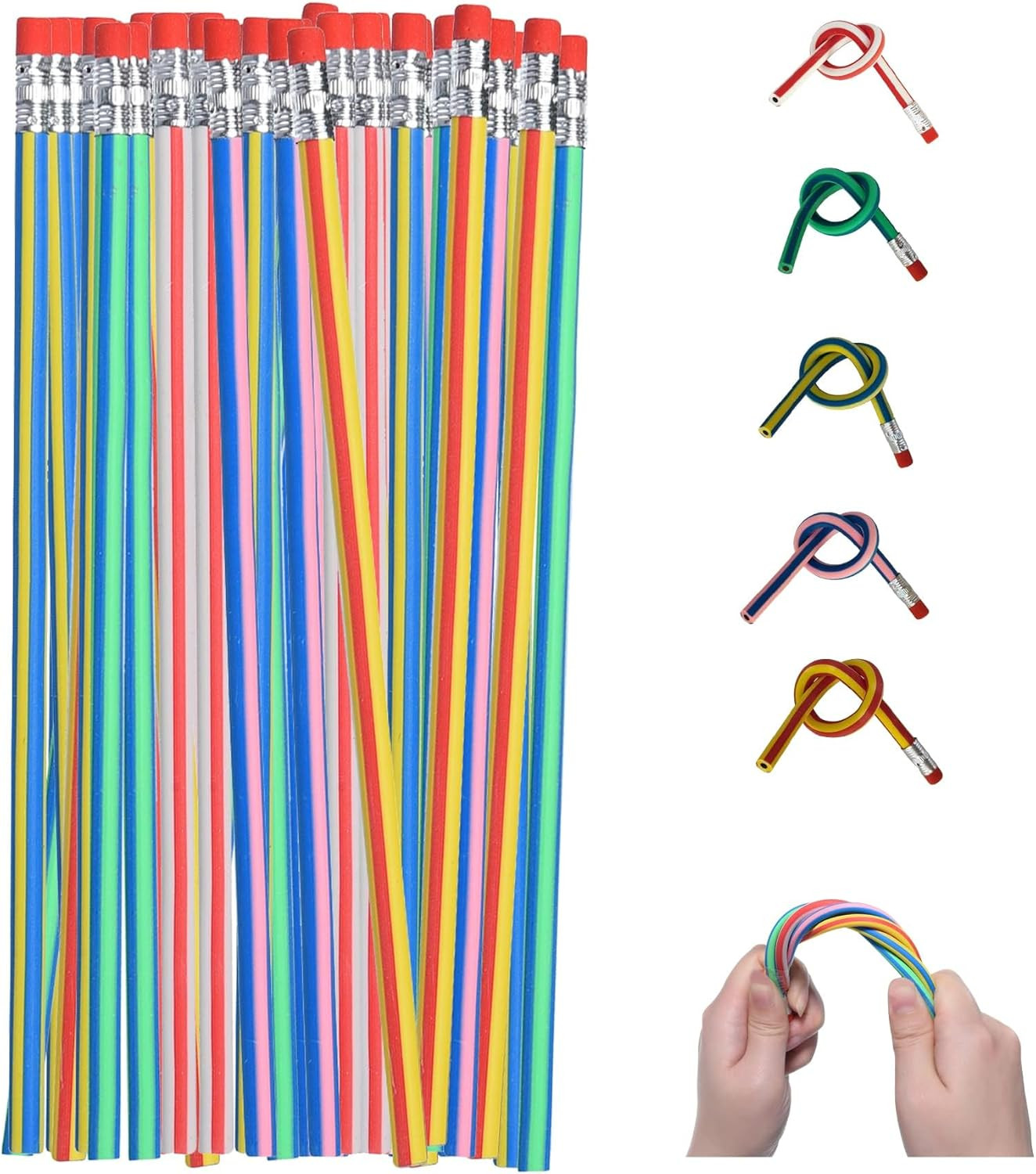 40PCS Bendy Fun Pencils for Kids,Magic Bendable Flexible Colorful Stripe Soft Ru