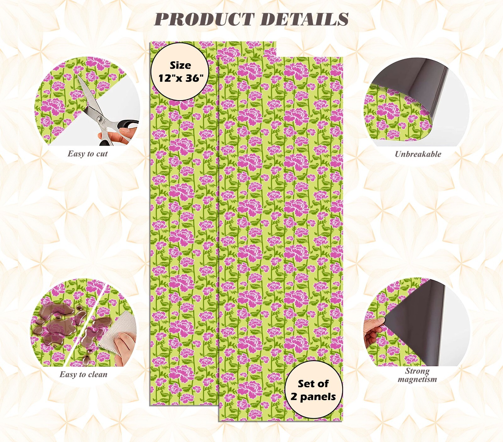 Magnetic Locker Wallpaper Made in USA – Pack of 2 Rolls – (Flowers) (vg 015)