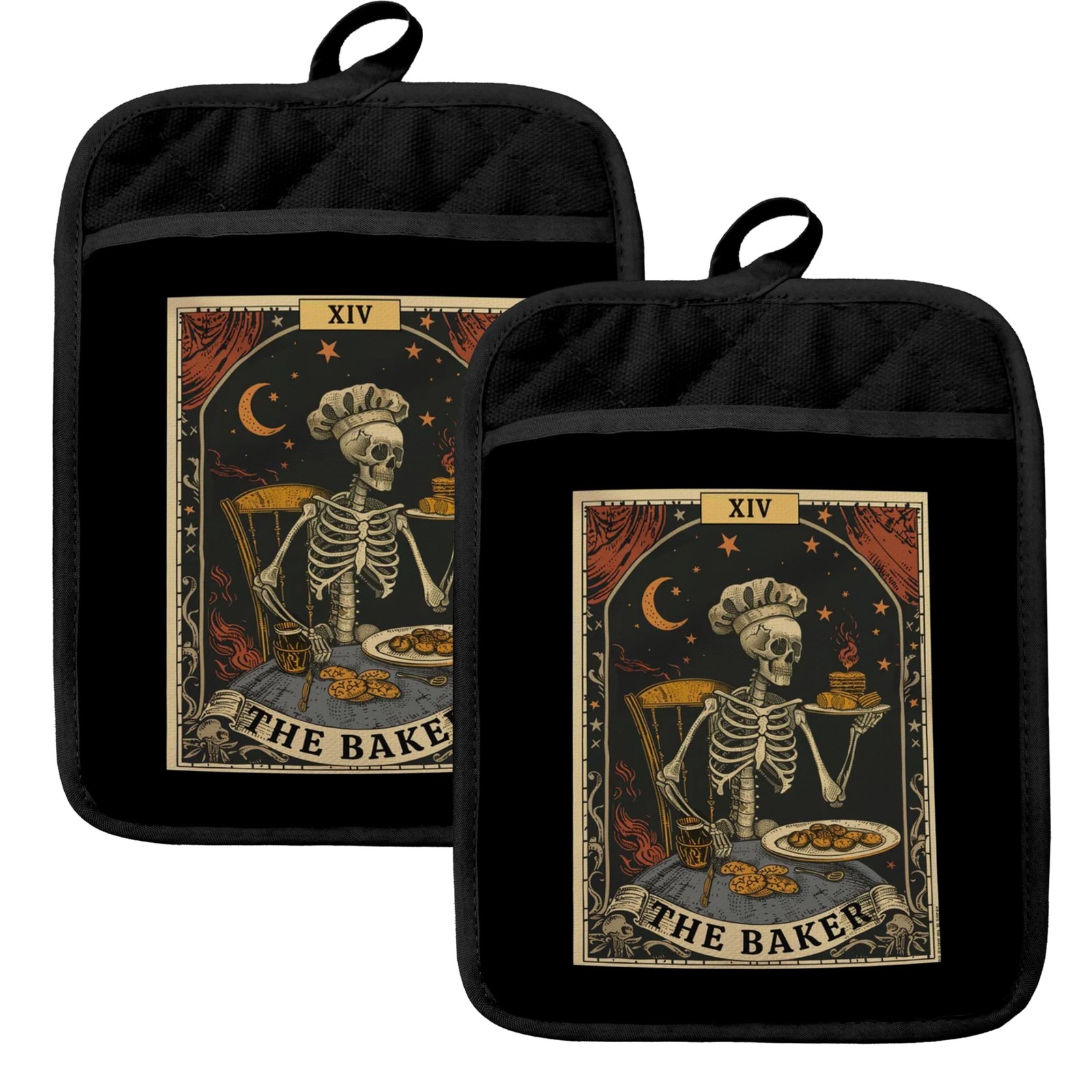 Gothic Witchy Skeleton Baker Pot Holders for Kitchen, Gifts for Baking Lovers…