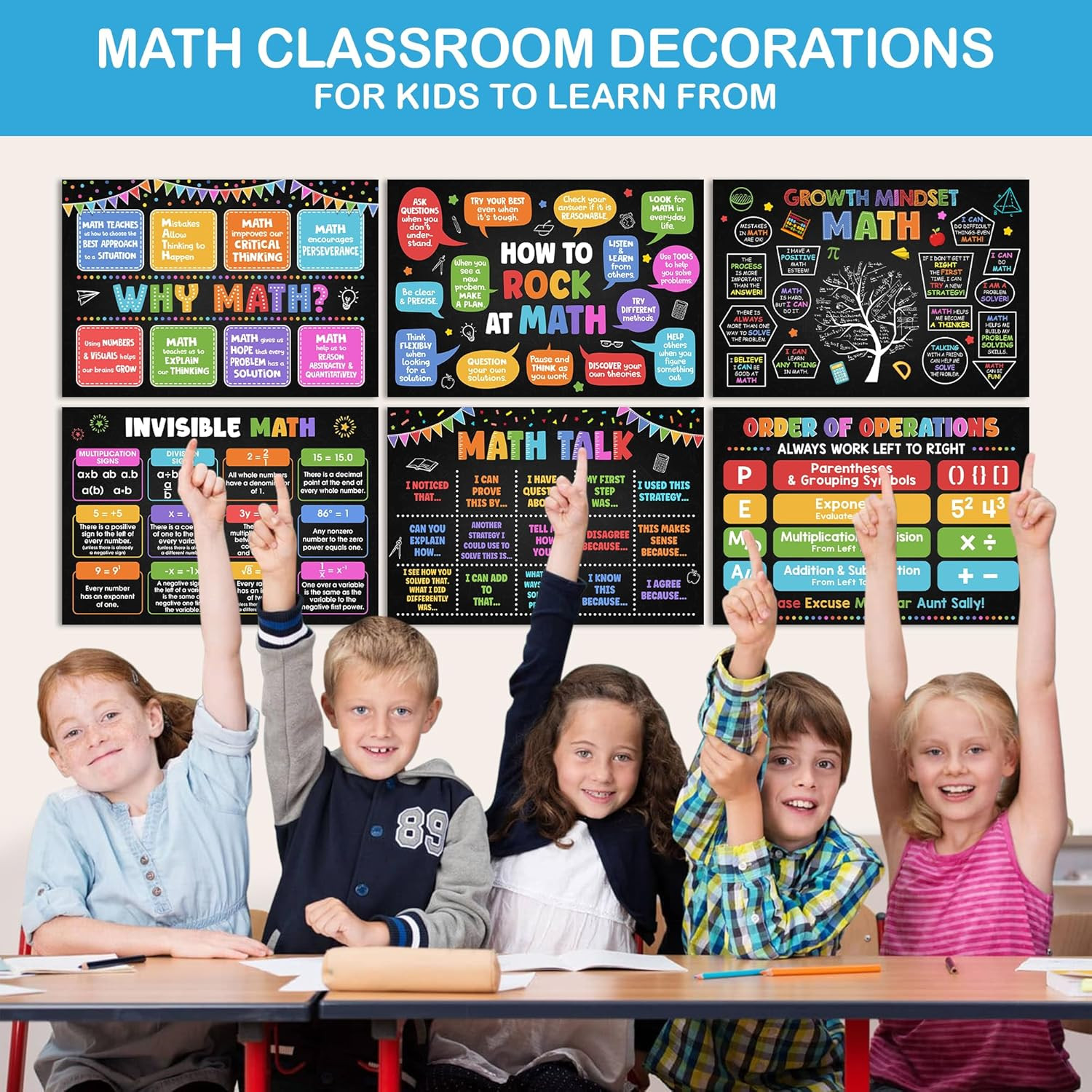 6 Pcs Math Posters (11″X16″) – Math Classroom Supplies for Teachers, Decorations