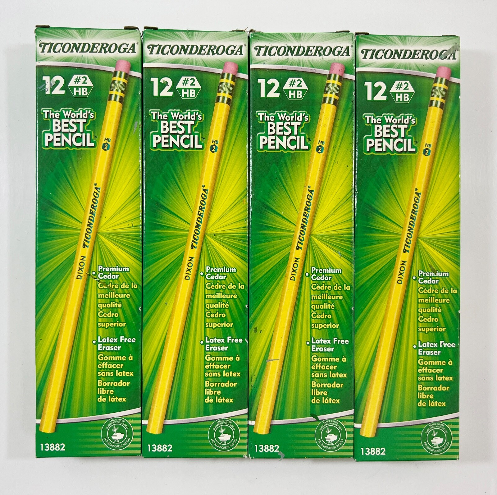 LOT OF 4 Packs of 12 Ticonderoga Wood-Cased Pencils, #2 HB Soft Yellow 13882