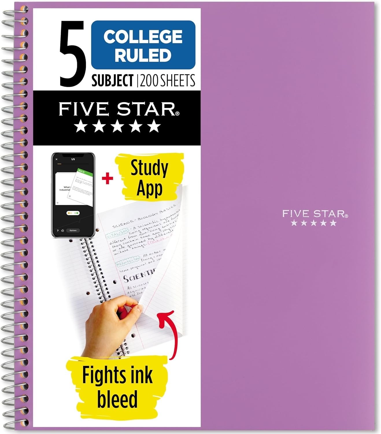 Elegant Amethyst Purple Spiral Notebook, 5 Subject with Digital Study App Access