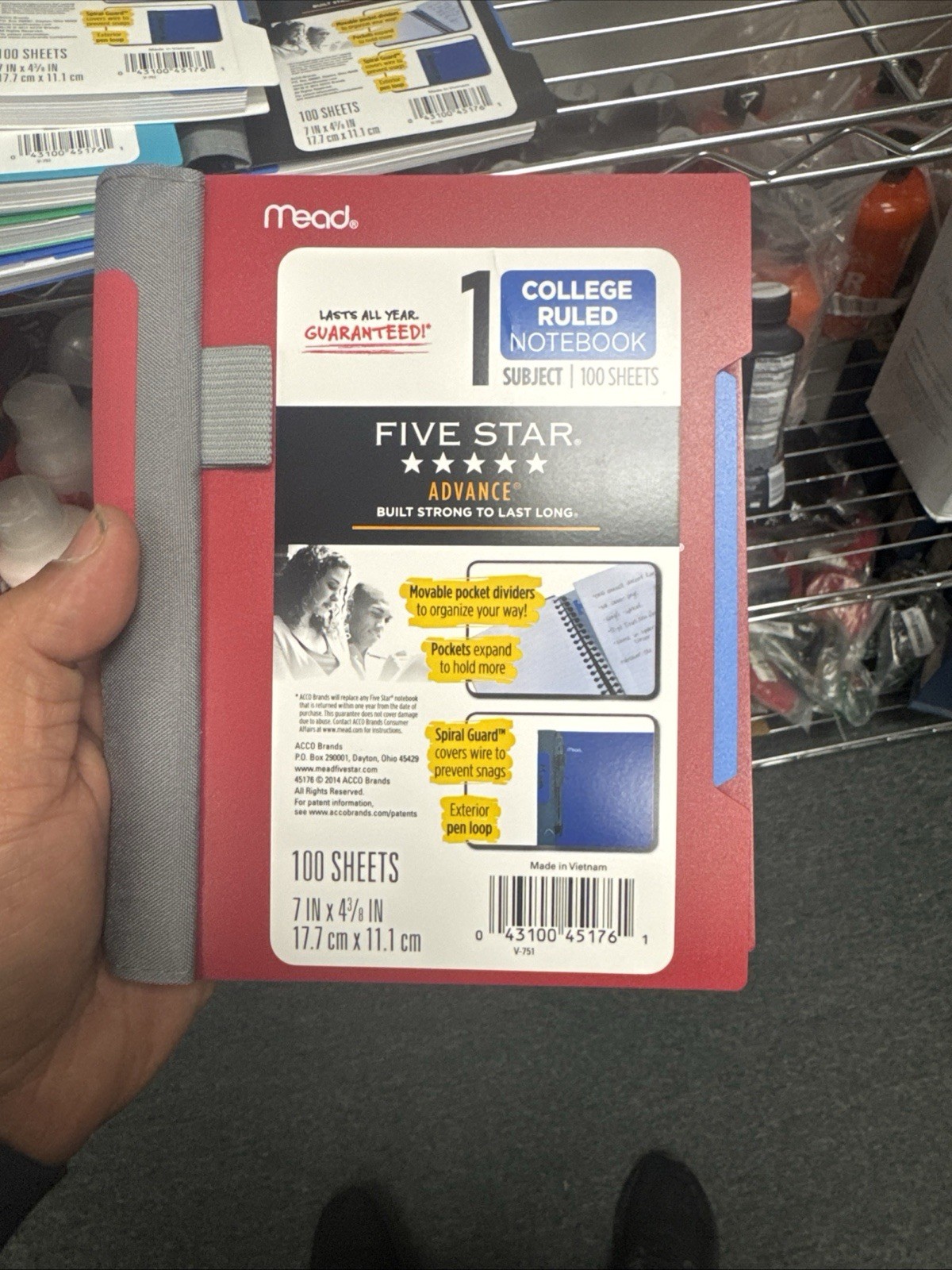 Mead Five Star Blue 2 Subject College Ruled Notebook/ 2-Movable Pockets 100 Pgs
