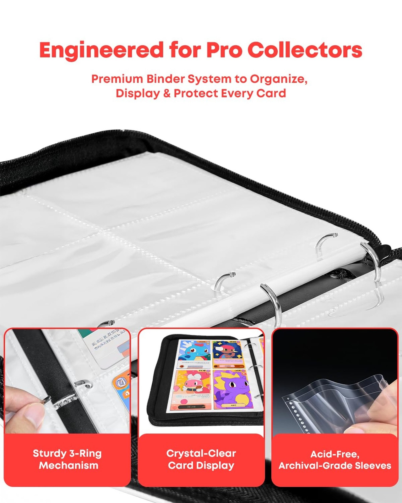Trading Card Binder 4 Pocket, Card Binder 400 Pockets Holder Album with 50 Re…
