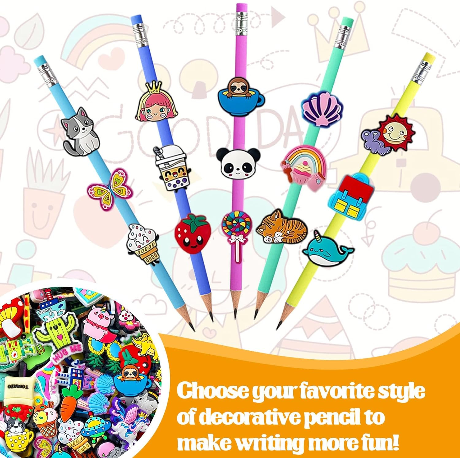 100 Pcs Cute Pencil Topper Decoation Mixed Different Style Lovely Pencil Medium