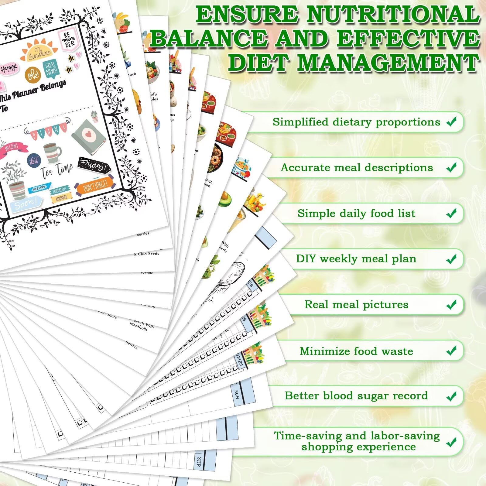 18 PCS Diabetic Food List and Meal Planner – Laminated One size, Multi