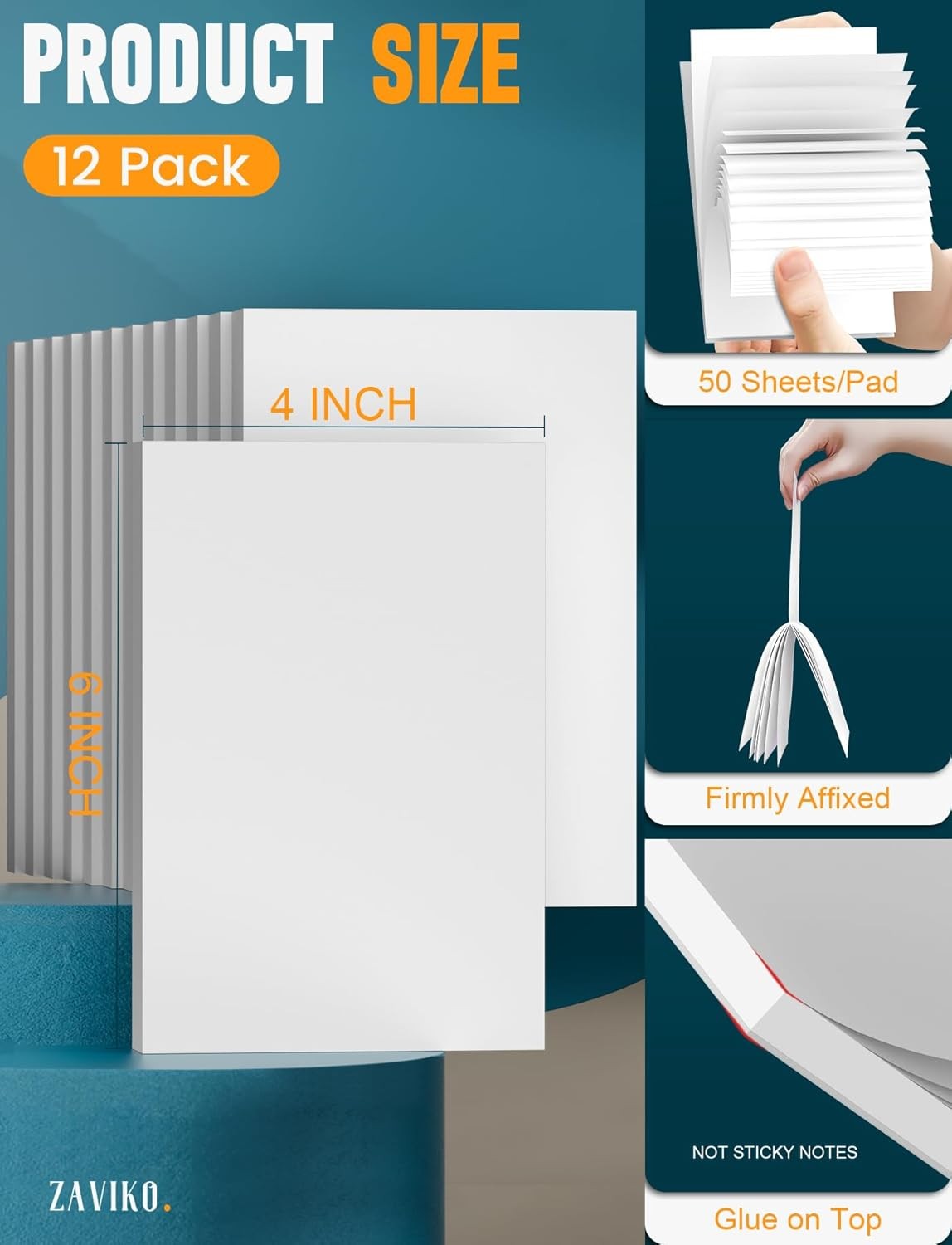 12 Pack Blank Note Pads 4×6 Inch, 50 Sheets Per Small Notepads, Blank Scratch