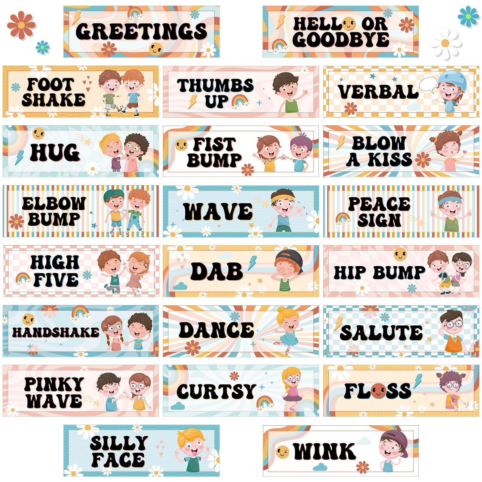 28 Pcs Greeting Choices Classroom Rules Posters Groovy Social Greeting Poster…