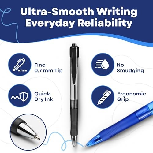 Gel Pens 20 Pack (10 Black + 10 Blue), 0.7mm Medium Point – Smooth Writing