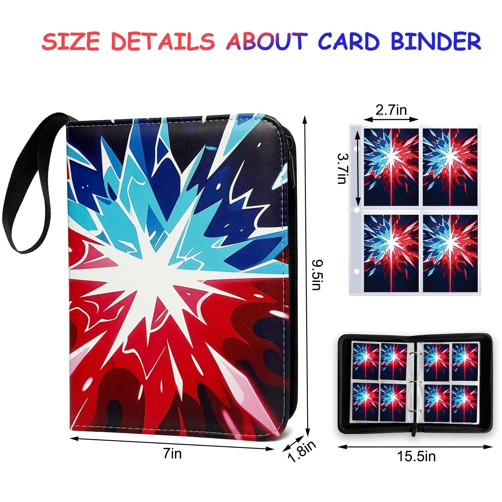4-Pocket Trading Card Binder, 440 Pockets PU Leather Zippered Album with 55 R…
