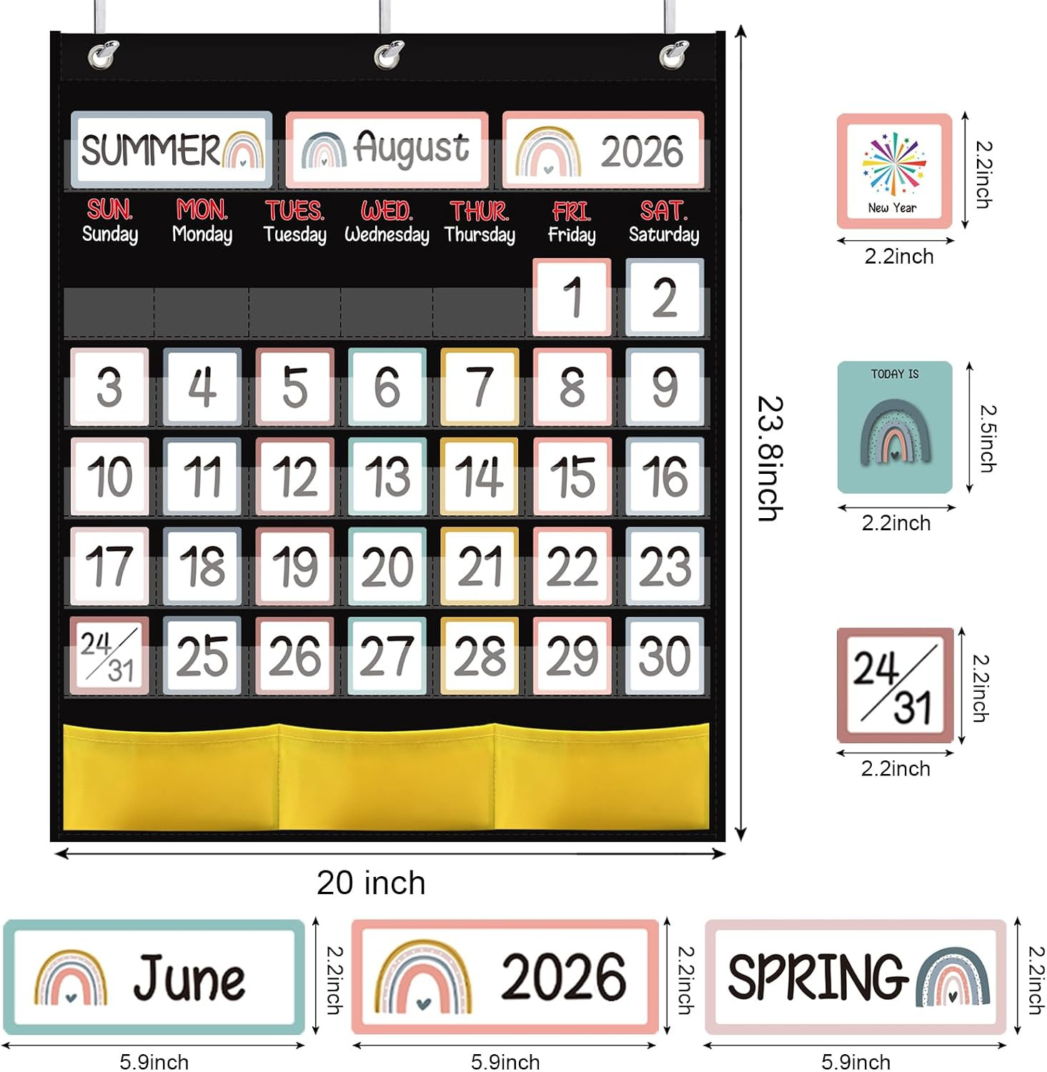 Black Classroom Calendar Pocket Chart with 89 Cards for Students Kids Large Clas