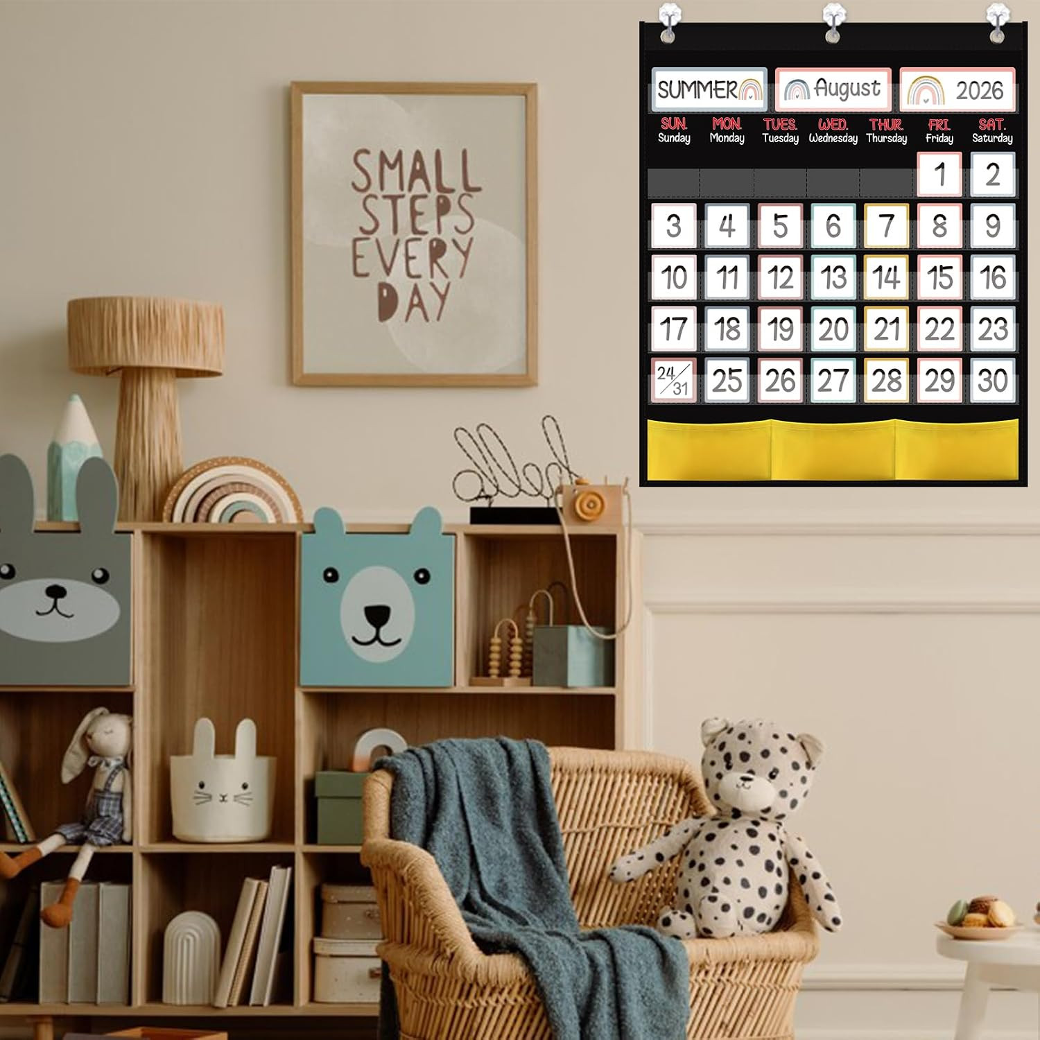 Black Classroom Calendar Pocket Chart with 89 Cards for Students Kids Large Clas