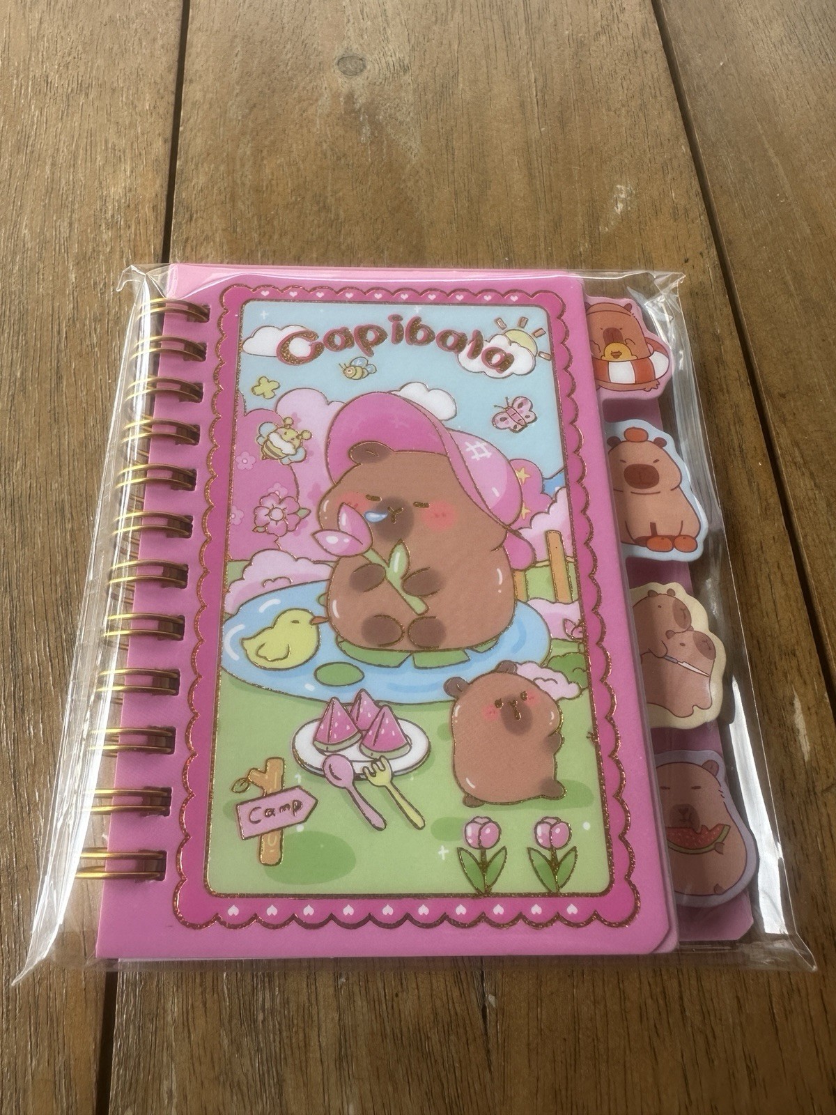 Capybara Kawaii Spiral Notebook – Gold Foil Cover – Cute Stationery Gift 4 Pack