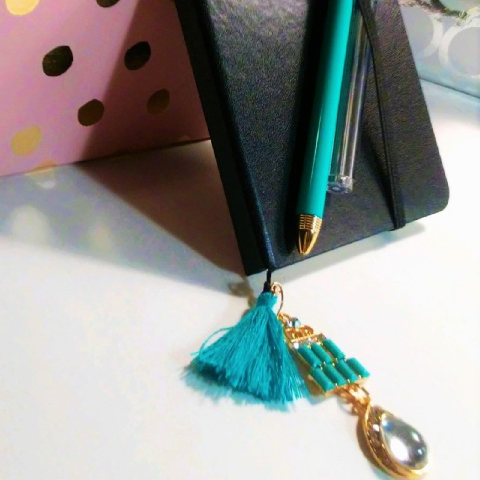 Journal Set Black Hardcover Notebook Jeweled Bookmark Pencil Duo w GIFT BOX New