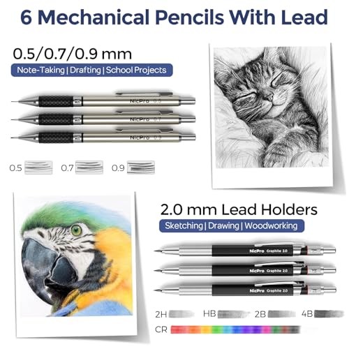 School Supplies Stationary Set with Pencil Case – 6 Gel Pens & 50 PCS Black
