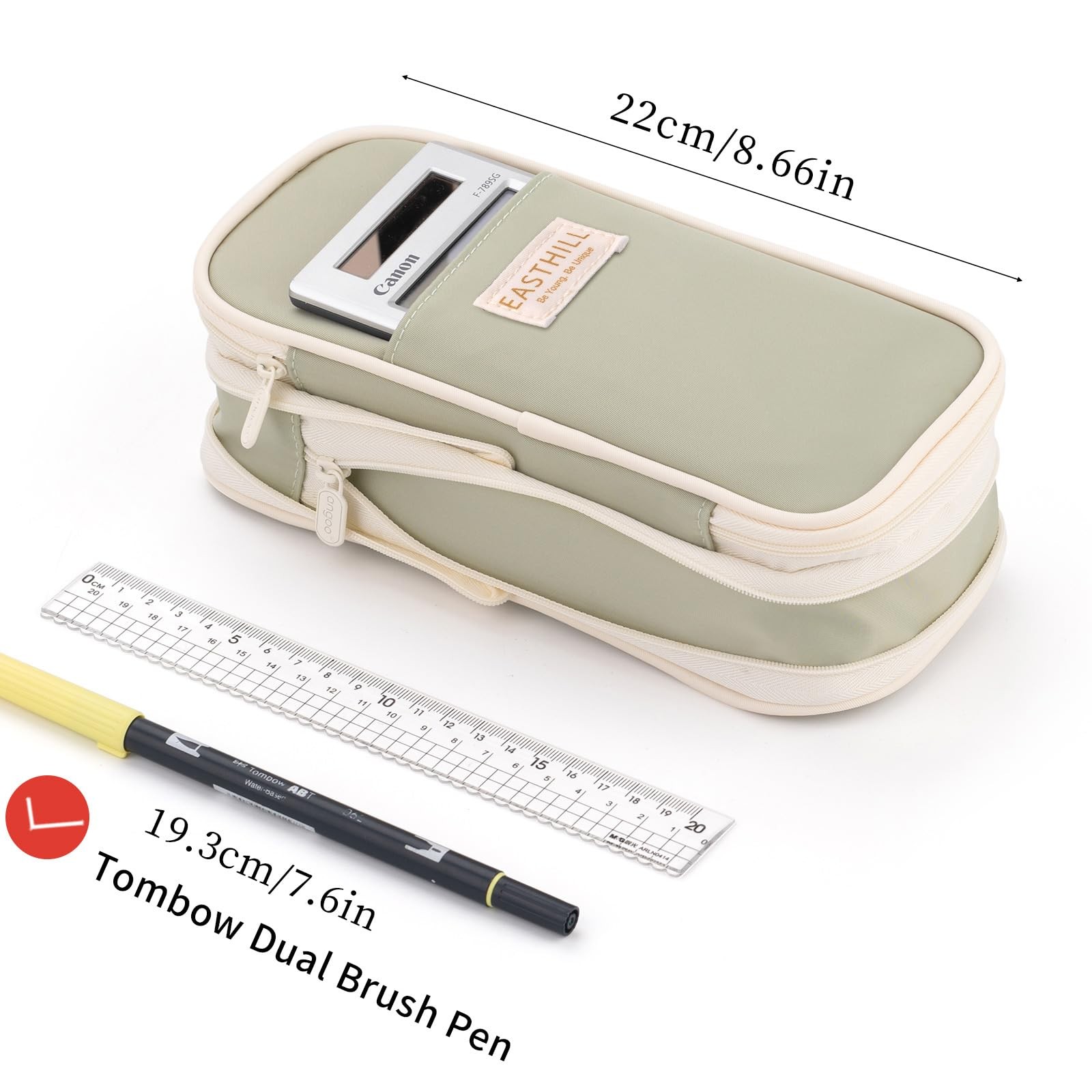 EASTHILL Big Capacity Pencil Case Large 8.66 x 4.13 x 2.56 inches, Green