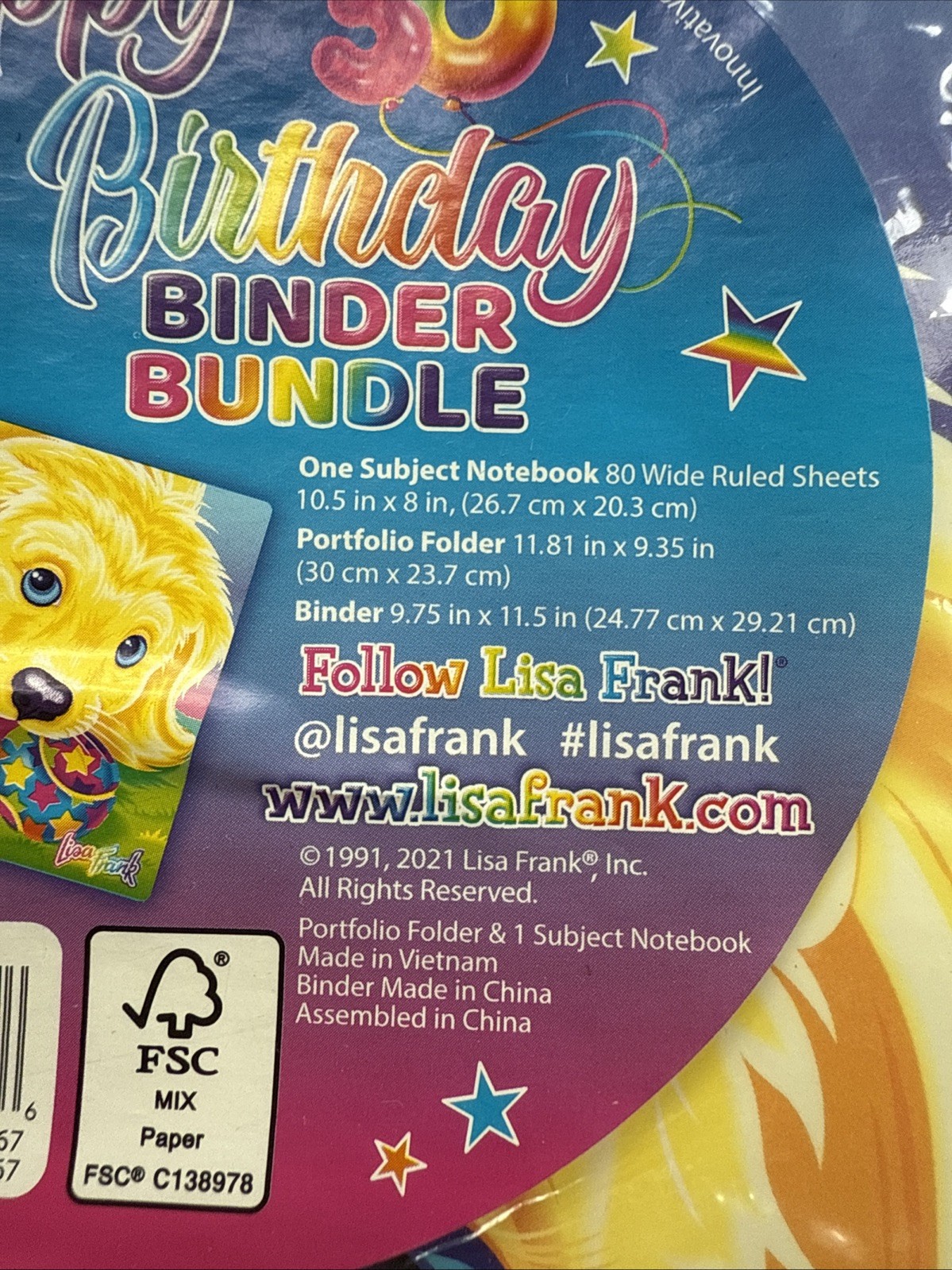 HAPPY 30TH BIRTHDAY LISA FRANK BINDER BUNDLE 2021 BINDER FOLDER & NOTEBOOK NIP