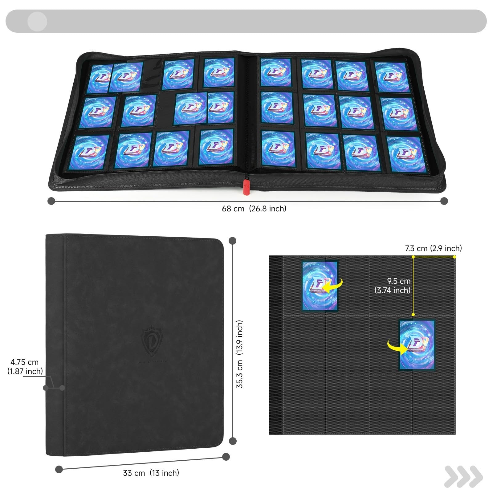 Trading Card Binder with Zip,12 Pockets Card Binder,720 Double Sided Pocket C…