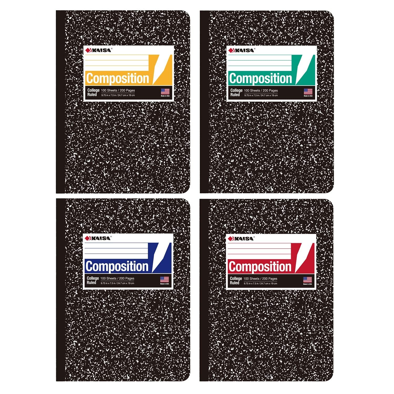 College Ruled Composition Notebook Set 4 Pads 100 Sheets 9.75×7.5 USA Made