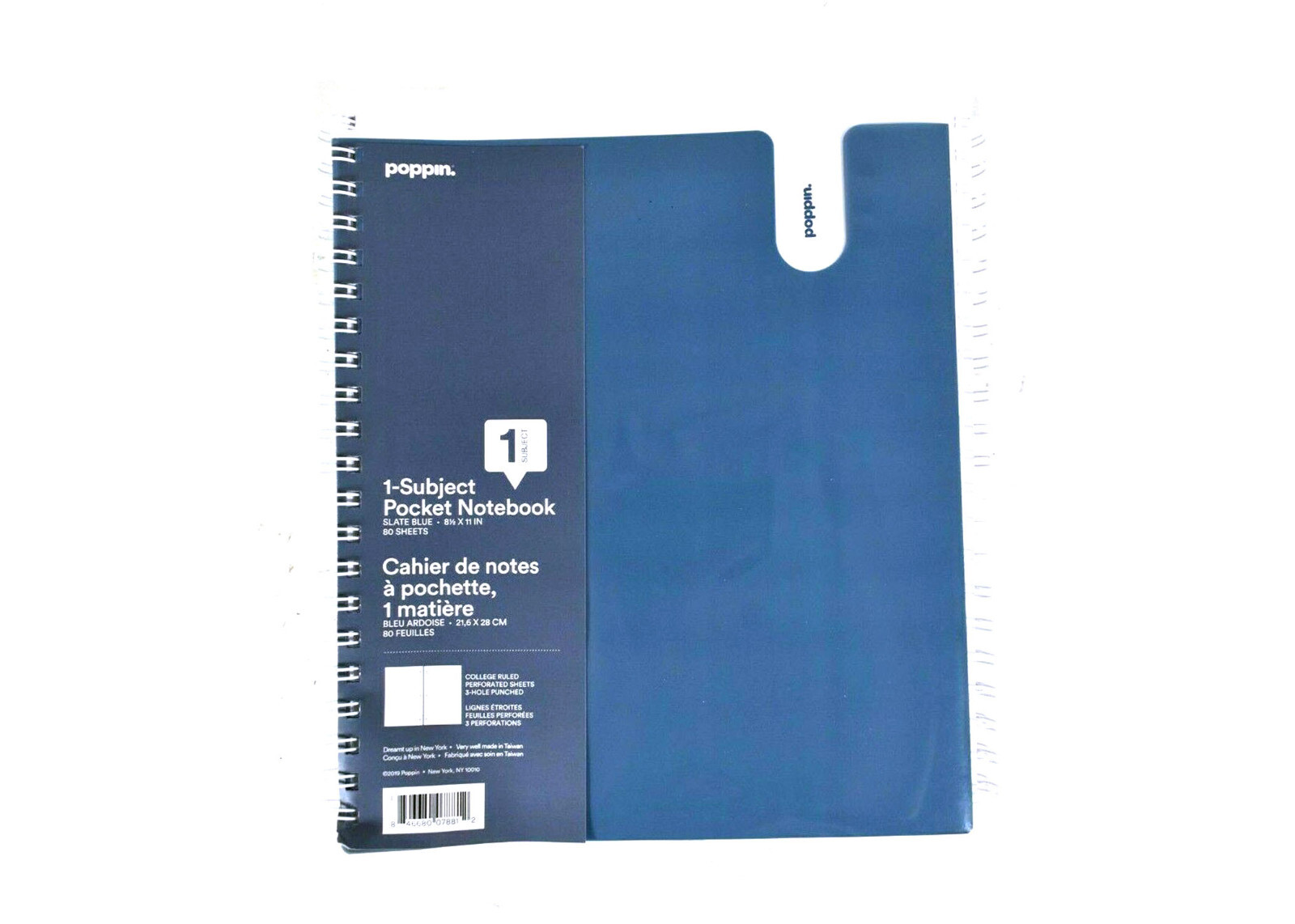 Poppin 1-Subject Pocket Spiral Notebook 8.5″ X 11″ 80 Ruled Sheet Slate Blue