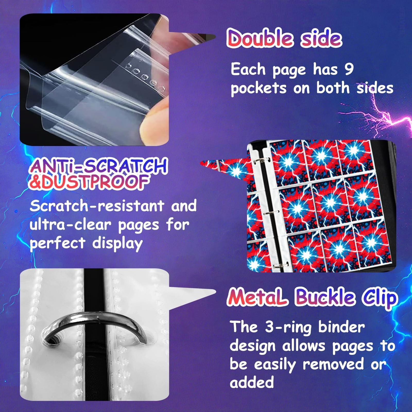 9-Pocket Trading Card Binder, 900 Pockets PU Leather Zippered Album with 50 R…